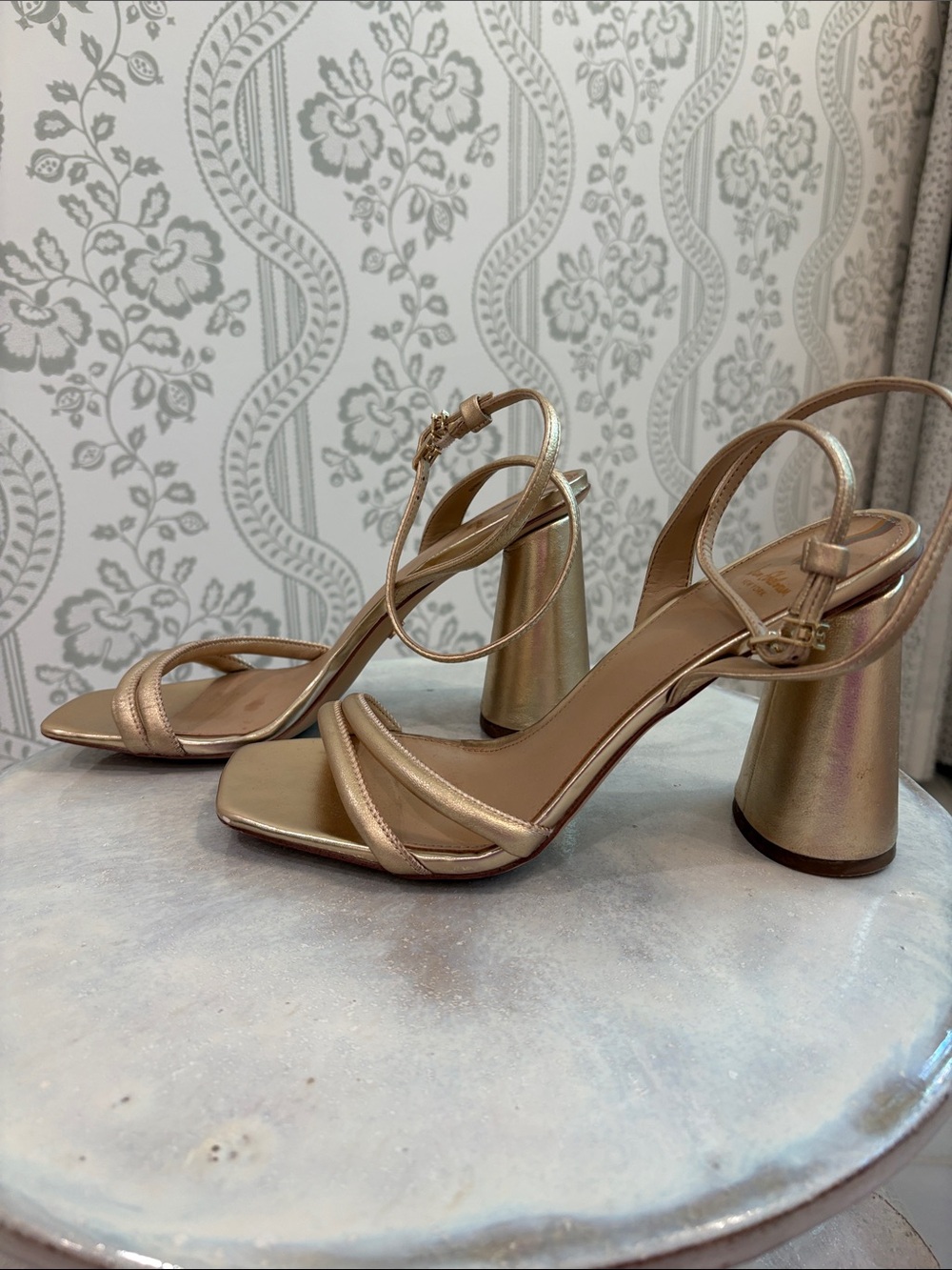 Sam Edelman Metallic Gold Strappy Square Toe Block Heels - Picture 4 of 5